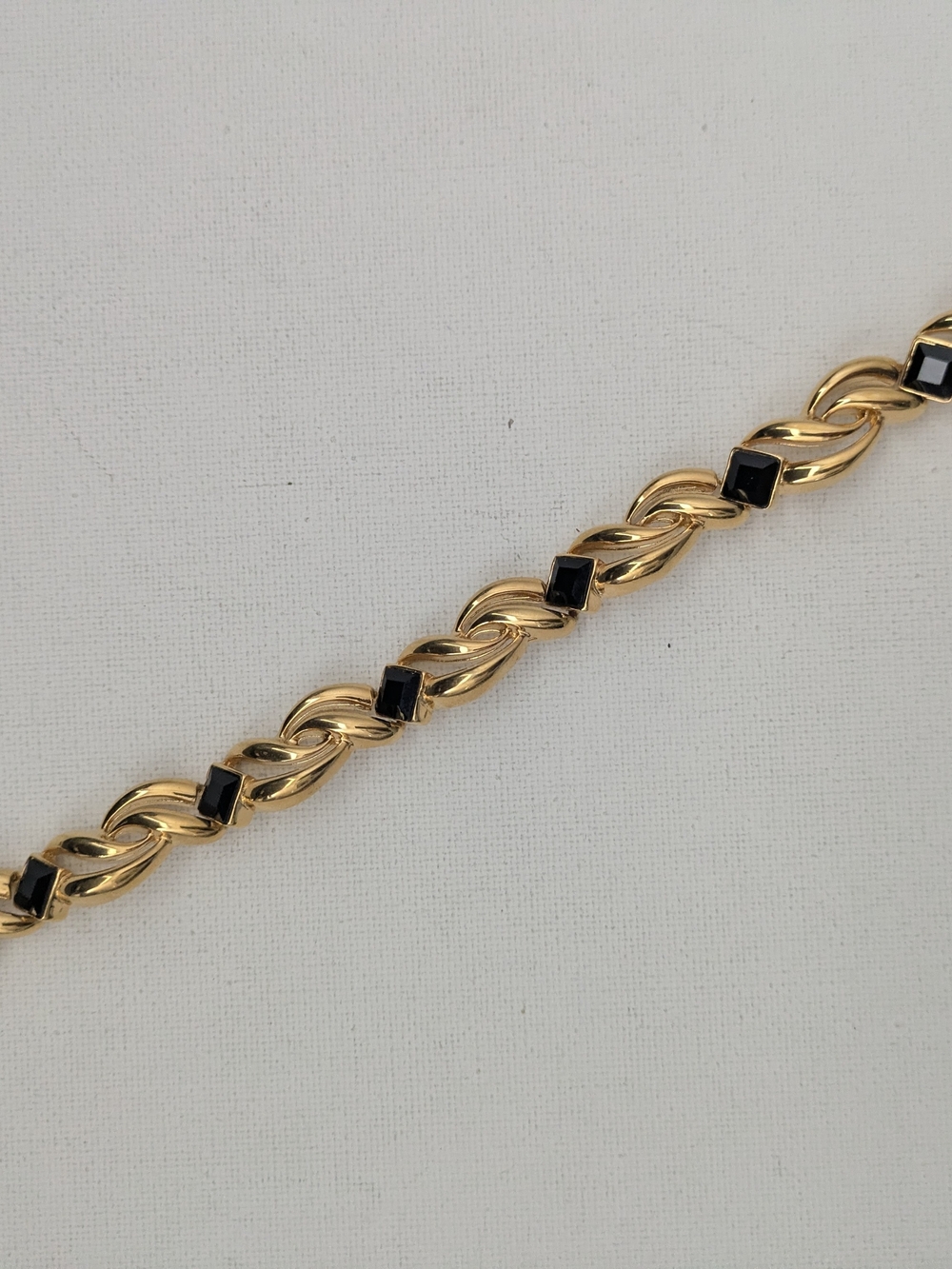 Gold Plated Link Bracelet with Black Stone Accents - Women's Jewelry